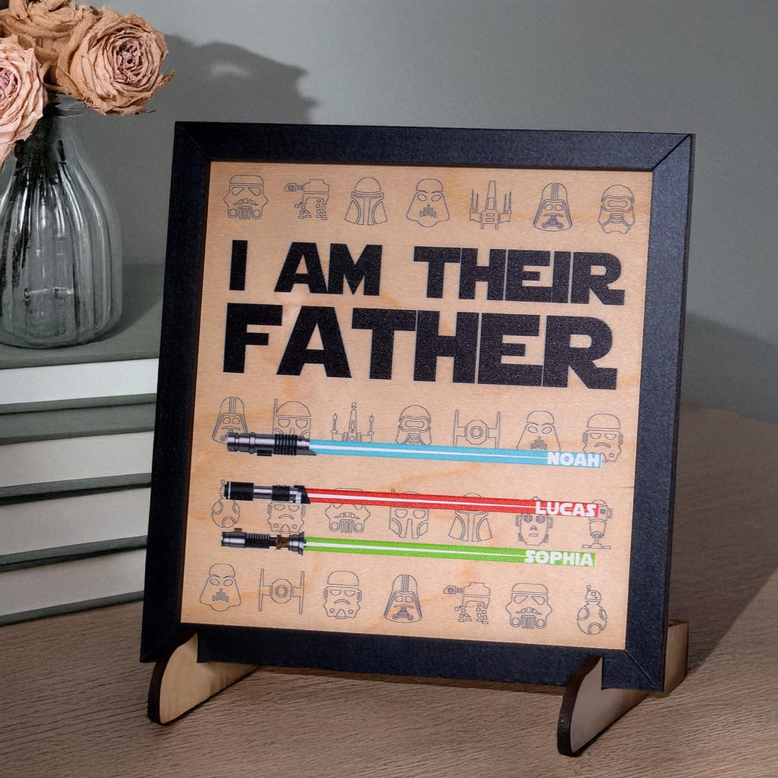 I Am Their Father Personalized Wooden Sign with Lightsabers and Kids Names | Custom Star Wars Fathers Day Gift for Dad from Children