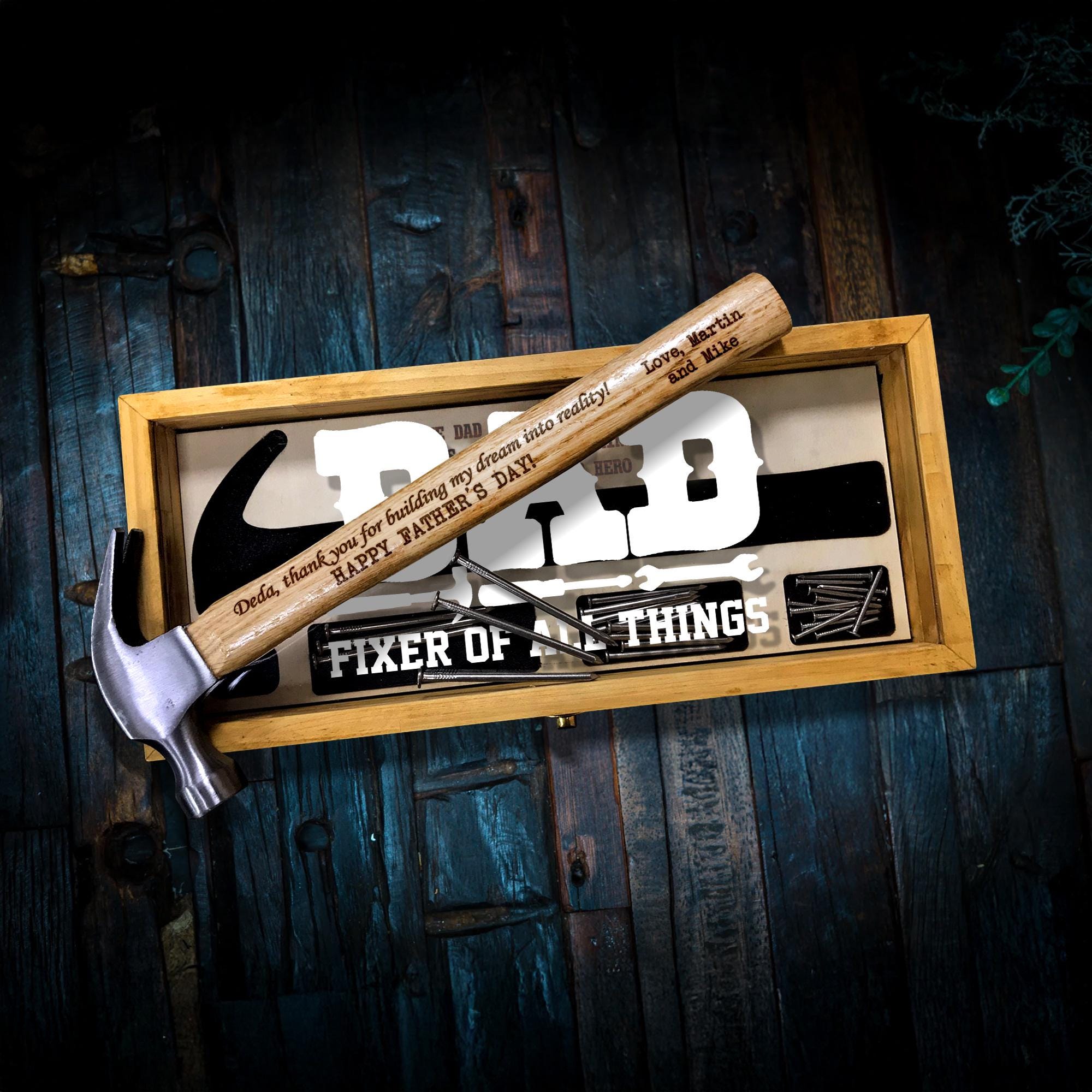 Custom Engraved Hammer for Dad with Wood Box and Stain | Fixer of All Things | Father's Day Gift, Birthday Gift for Dad, Husband or Him