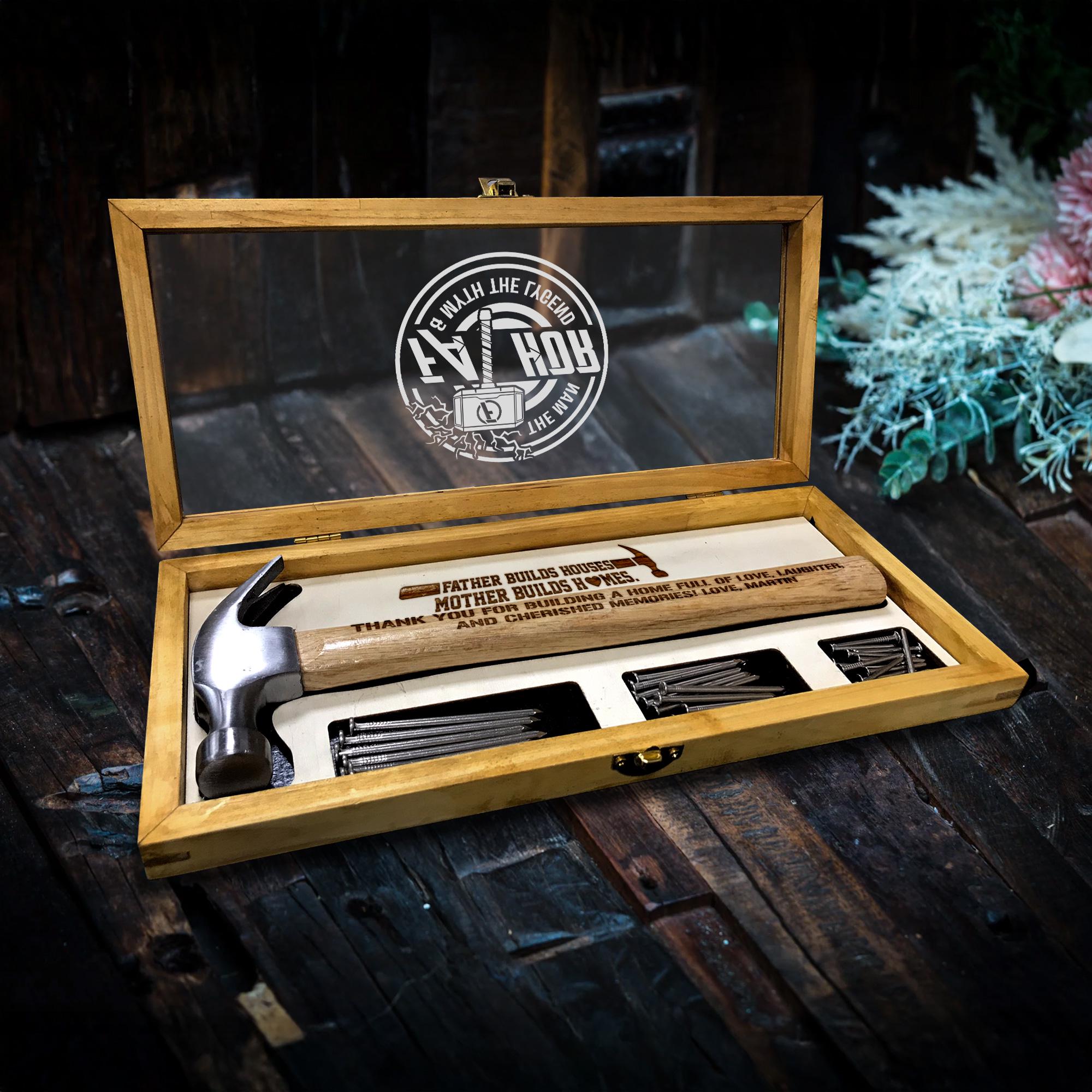 Personalized Hammer for Dad with Wood Box and Stain | Engraved Hammer with Special Thank You Message Father's Day Gift for Dad, Husband, Him