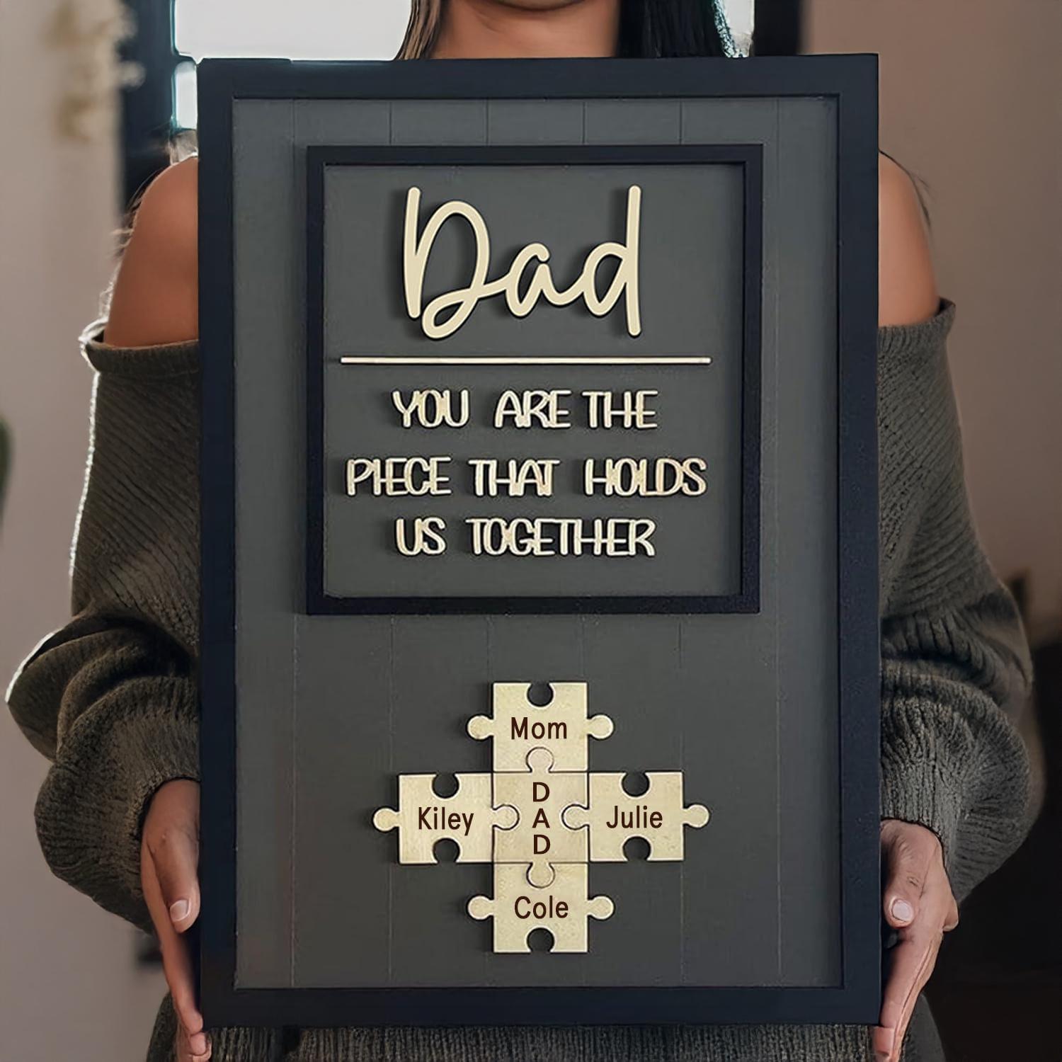Personalized Dad Puzzle Sign | You Are the Piece That Holds Us Together | Custom Engraved Wooden Fathers Day Gift from Kids