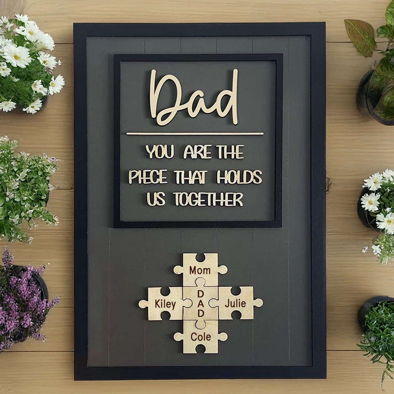Personalized Dad Puzzle Sign | You Are the Piece That Holds Us Together | Custom Engraved Wooden Fathers Day Gift from Kids