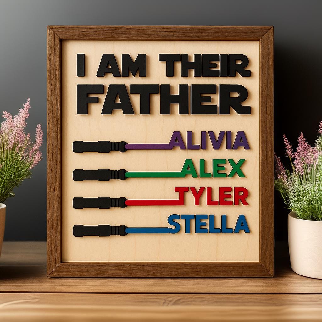 I Am Their Father Personalized Sign with Kid's Names | Star Wars Custom Lightsaber Sign for Dad | Fathers Day Gifts From Kids