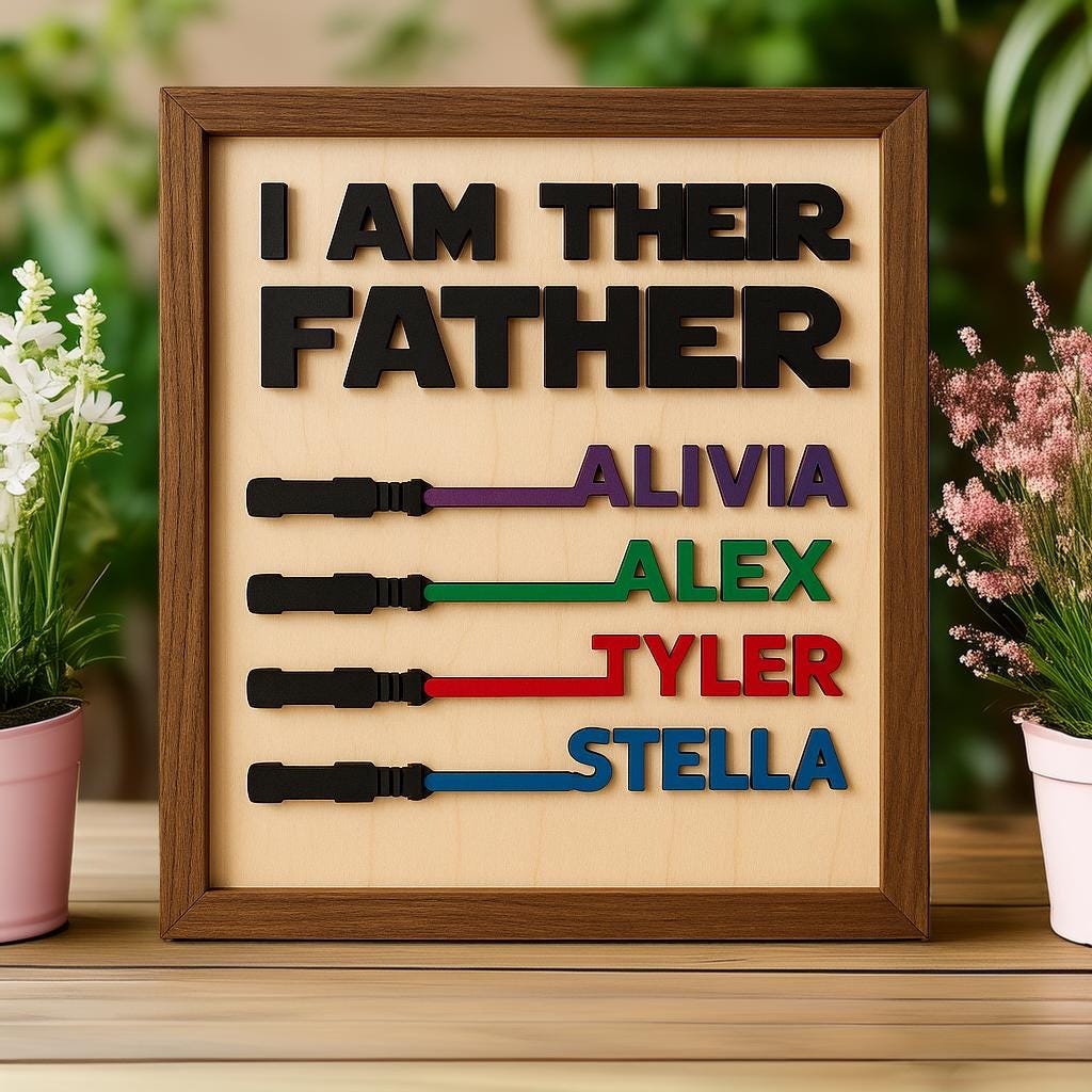 I Am Their Father Personalized Sign with Kid's Names | Star Wars Custom Lightsaber Sign for Dad | Fathers Day Gifts From Kids