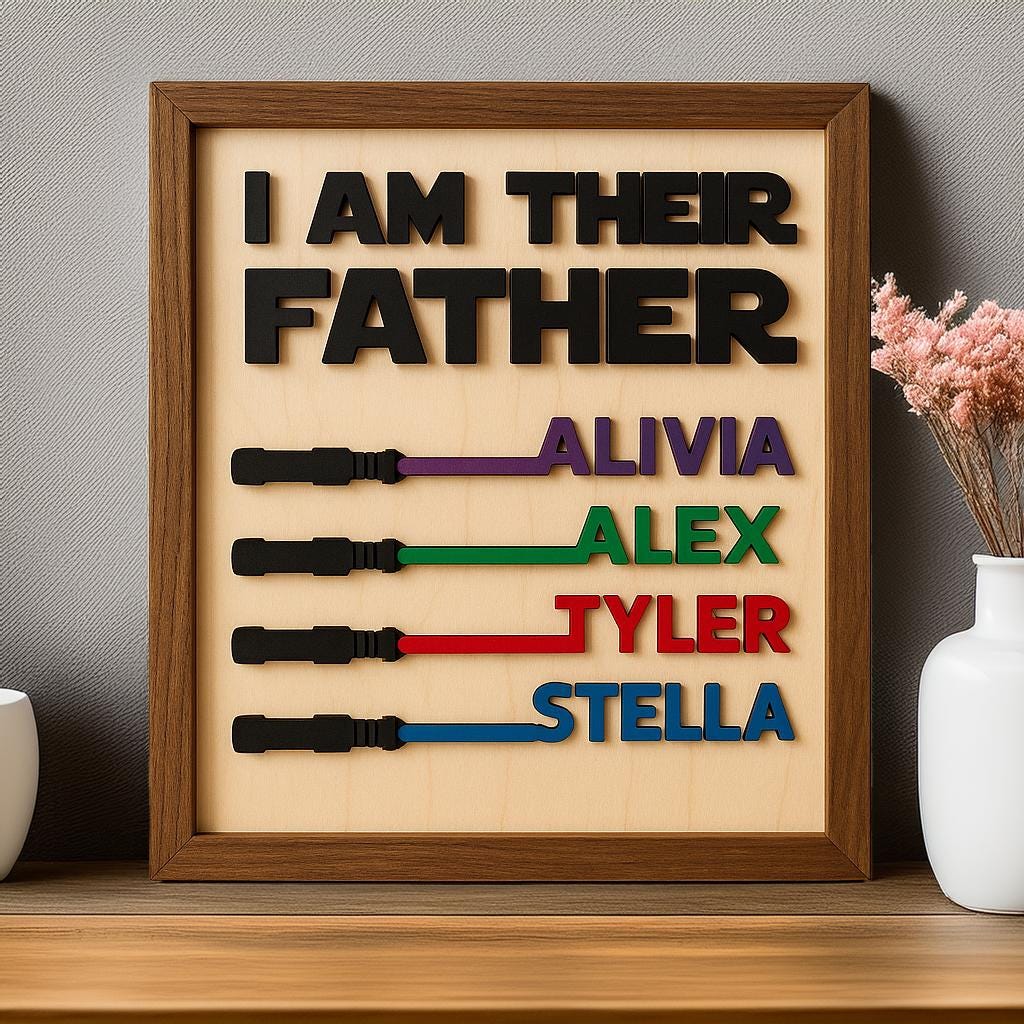 I Am Their Father Personalized Sign with Kid's Names | Star Wars Custom Lightsaber Sign for Dad | Fathers Day Gifts From Kids