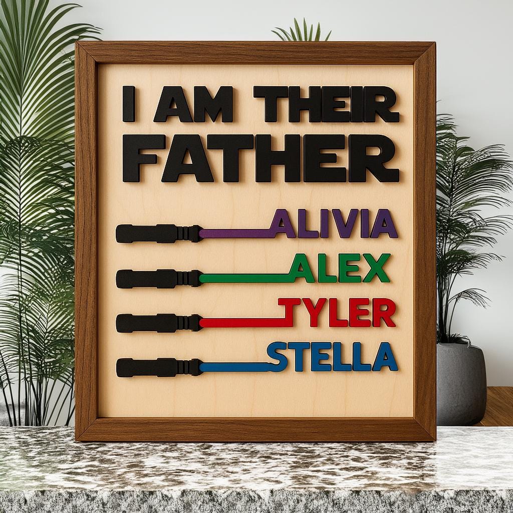 I Am Their Father Personalized Sign with Kid's Names | Star Wars Custom Lightsaber Sign for Dad | Fathers Day Gifts From Kids