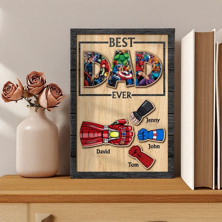 Personalized Fathers Day Super Hero Art | Custom Best Dad Ever Superhero Sign | Fathers Day Gift for Dad from Children | Papa Keepsake