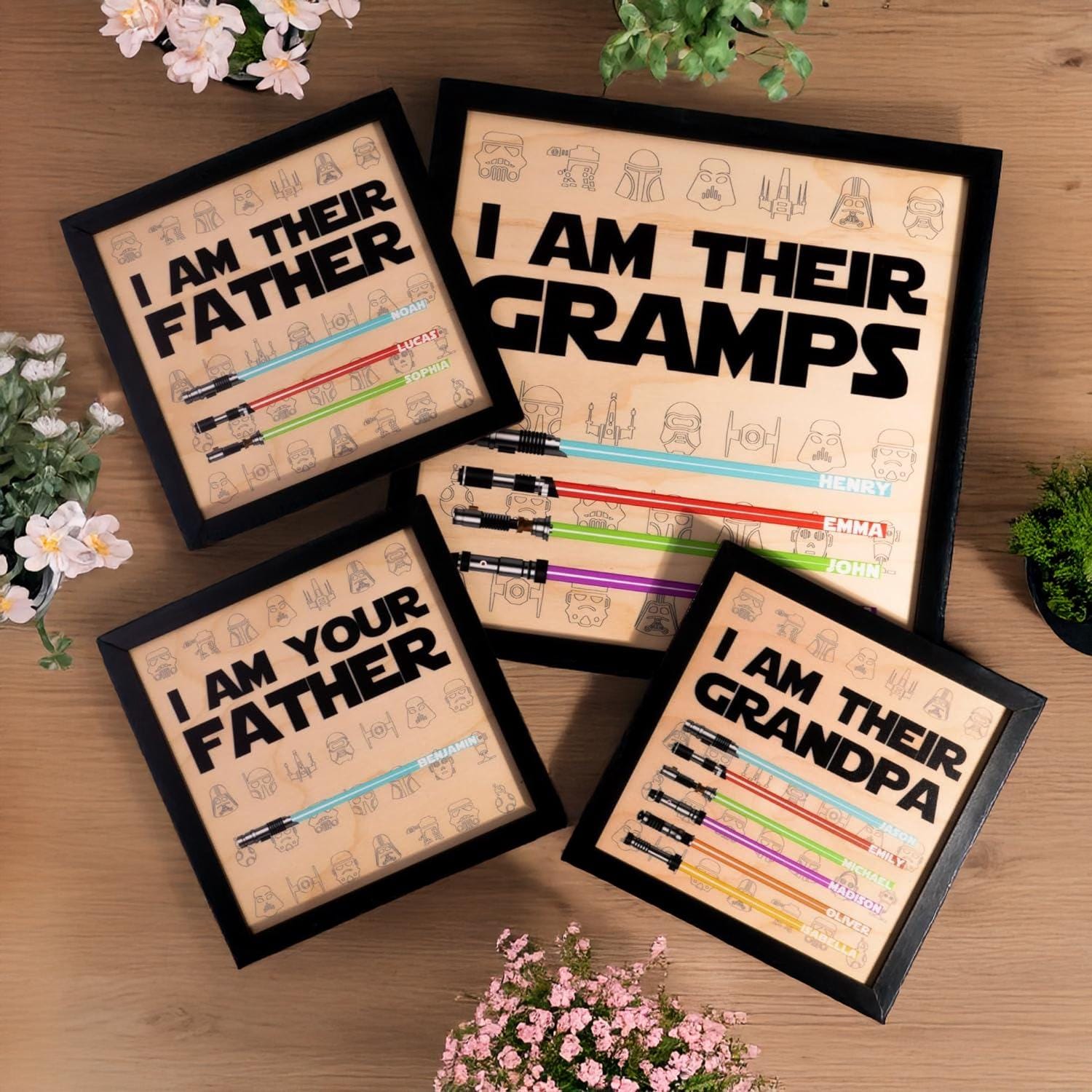 I Am Their Father Personalized Wooden Sign with Lightsabers and Kids Names | Custom Star Wars Fathers Day Gift for Dad from Children