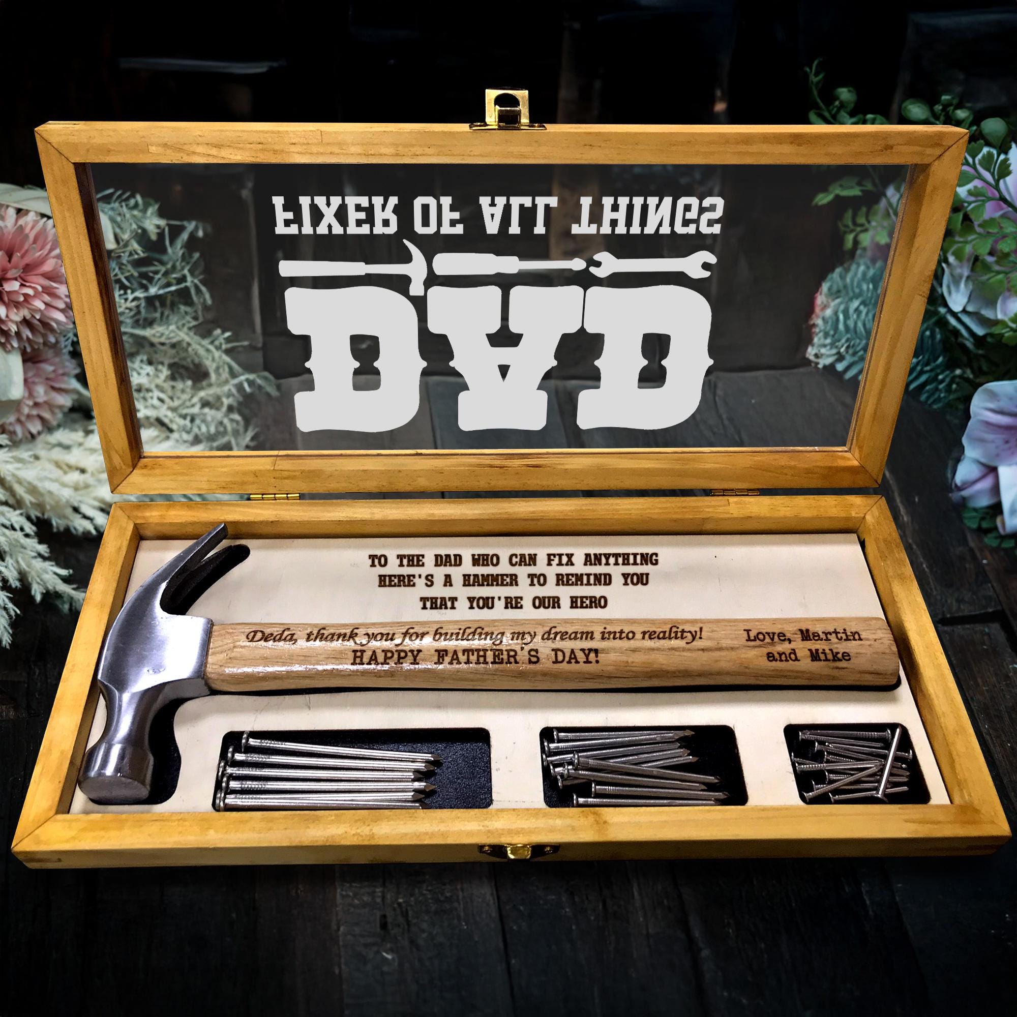 Custom Engraved Hammer for Dad with Wood Box and Stain | Fixer of All Things | Father's Day Gift, Birthday Gift for Dad, Husband or Him