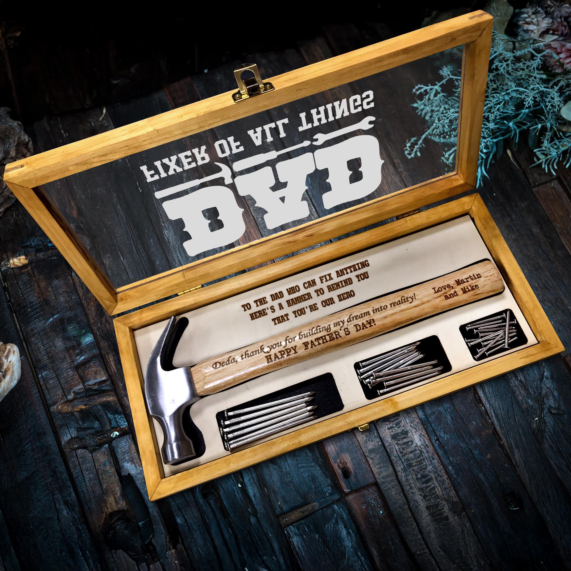 Custom Engraved Hammer for Dad with Wood Box and Stain | Fixer of All Things | Father's Day Gift, Birthday Gift for Dad, Husband or Him