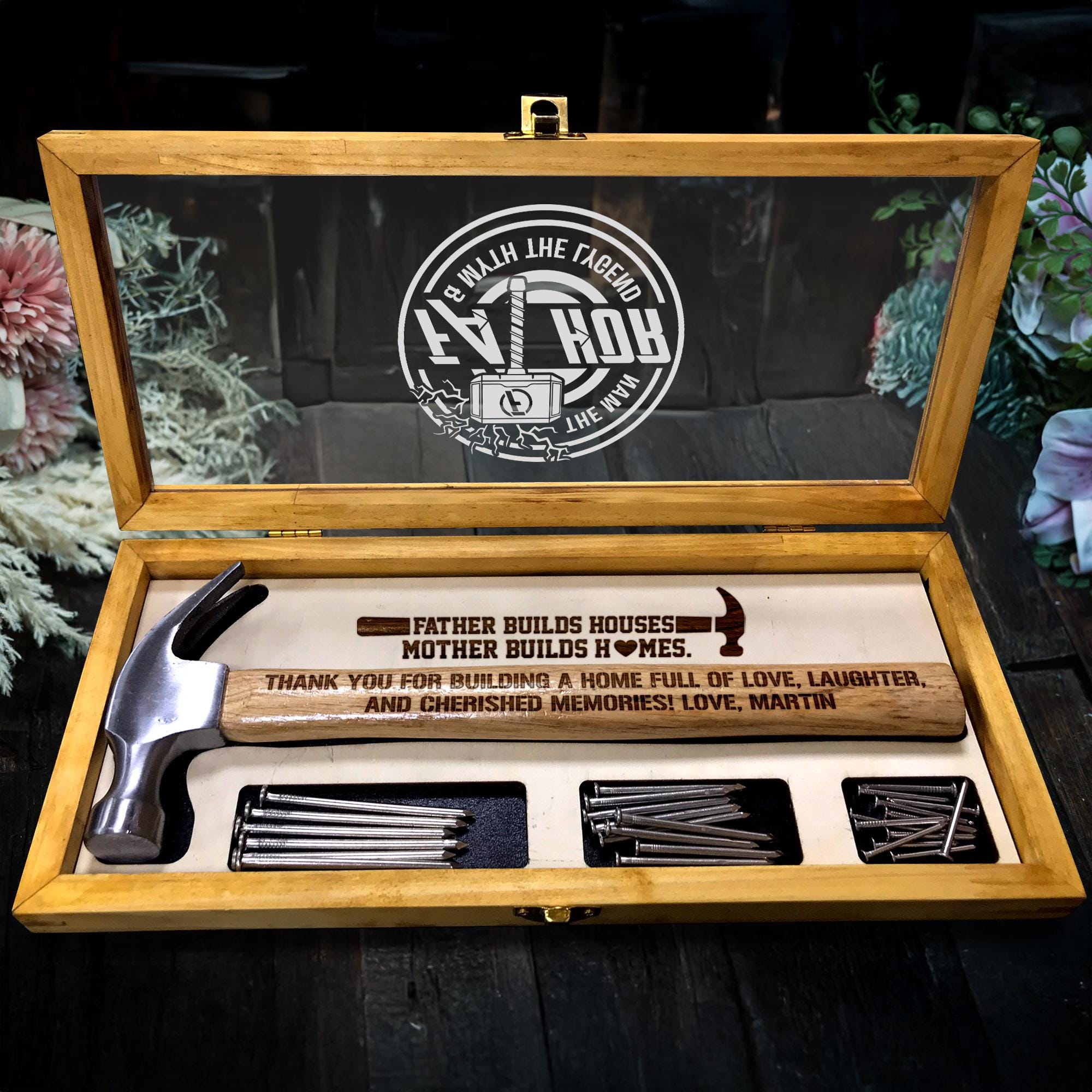 Personalized Hammer for Dad with Wood Box and Stain | Engraved Hammer with Special Thank You Message Father's Day Gift for Dad, Husband, Him