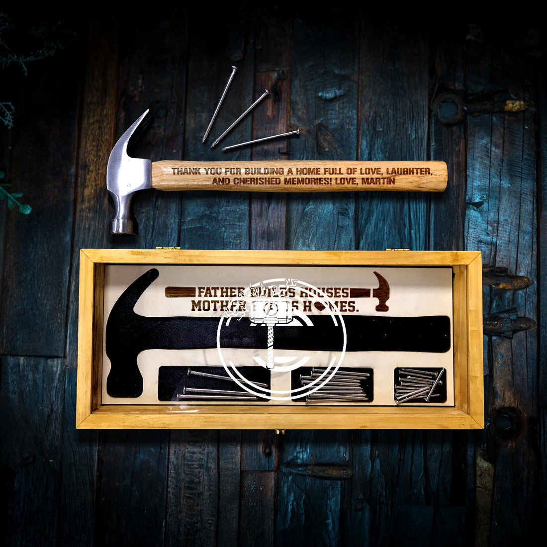 Personalized Hammer for Dad with Wood Box and Stain | Engraved Hammer with Special Thank You Message Father's Day Gift for Dad, Husband, Him