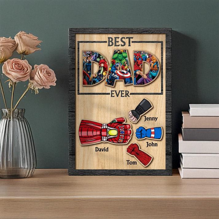 Personalized Fathers Day Super Hero Art | Custom Best Dad Ever Superhero Sign | Fathers Day Gift for Dad from Children | Papa Keepsake
