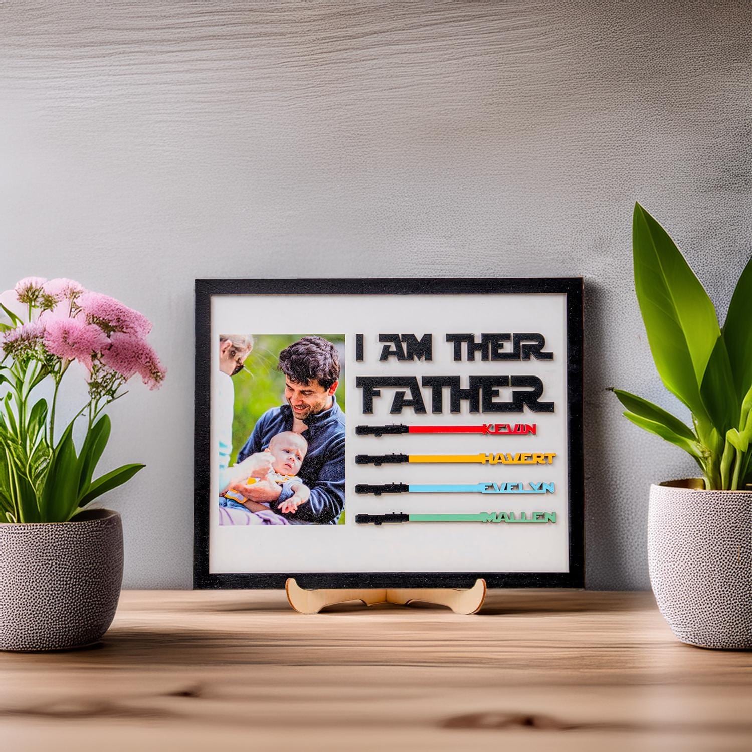Best Dad in The Galaxy Personalized Engraved Wood Sign with Photo | Star Wars Custom Lightsaber Sign for Dad | Fathers Day Gifts From Kids