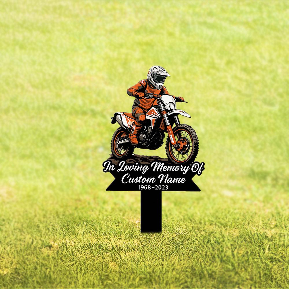 Custom Motocross Memorial Metal Garden Stake Dirt Bike Grave Marker Outdoor Sign for Biker Dad Husband Son Cemetery Remembrance Decor