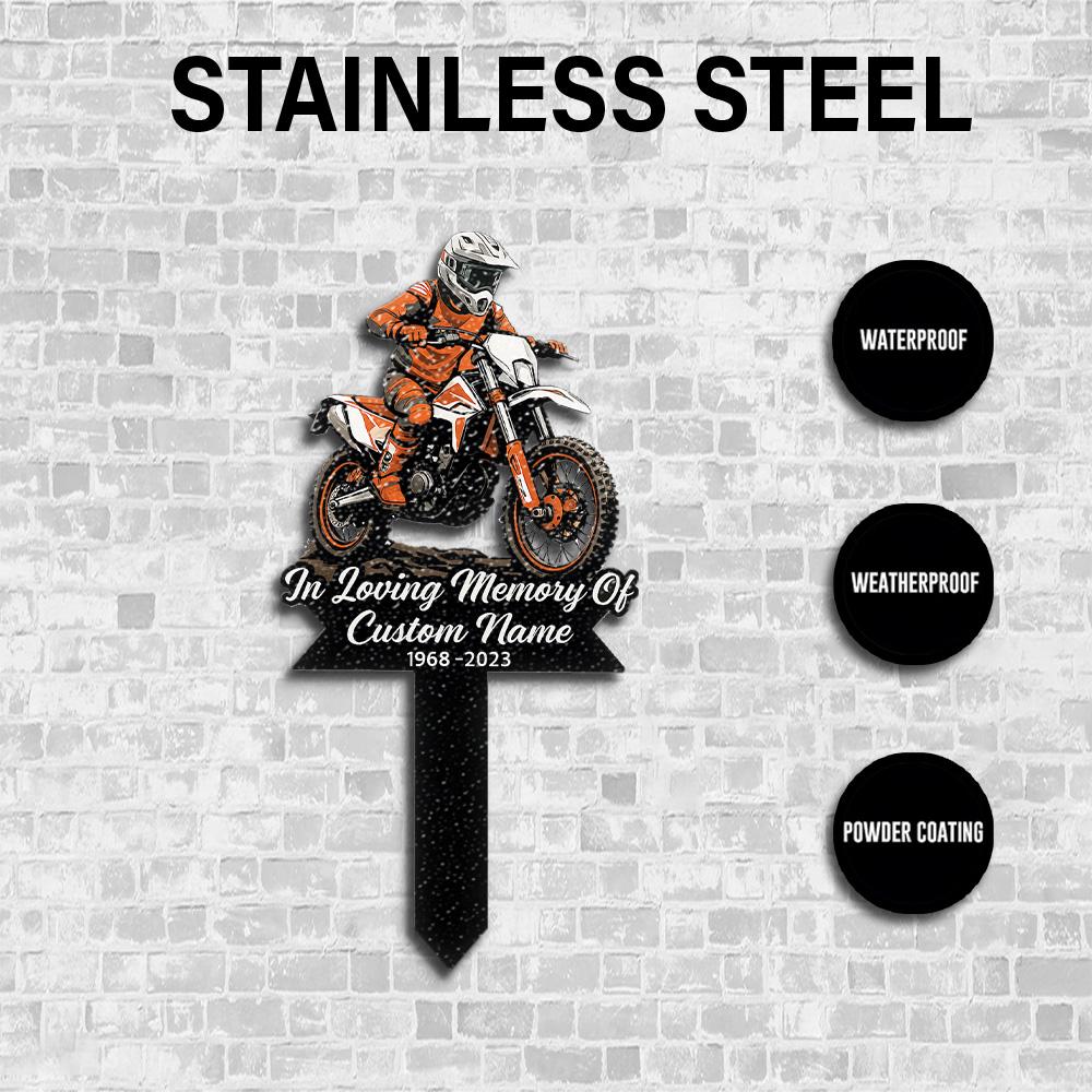Custom Motocross Memorial Metal Garden Stake Dirt Bike Grave Marker Outdoor Sign for Biker Dad Husband Son Cemetery Remembrance Decor