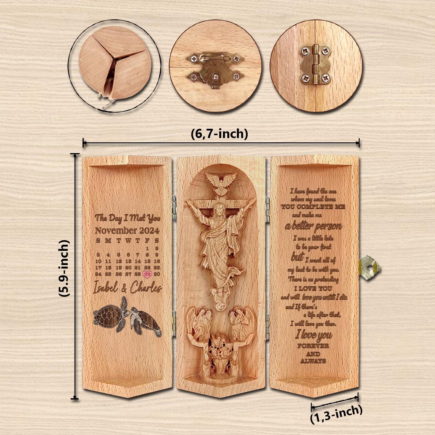 Custom Calendar The Day I Met You Christian Wooden Love Scripture, Turtle Couple Jesus Carving with Bible Verse, Religious Gift for Couple