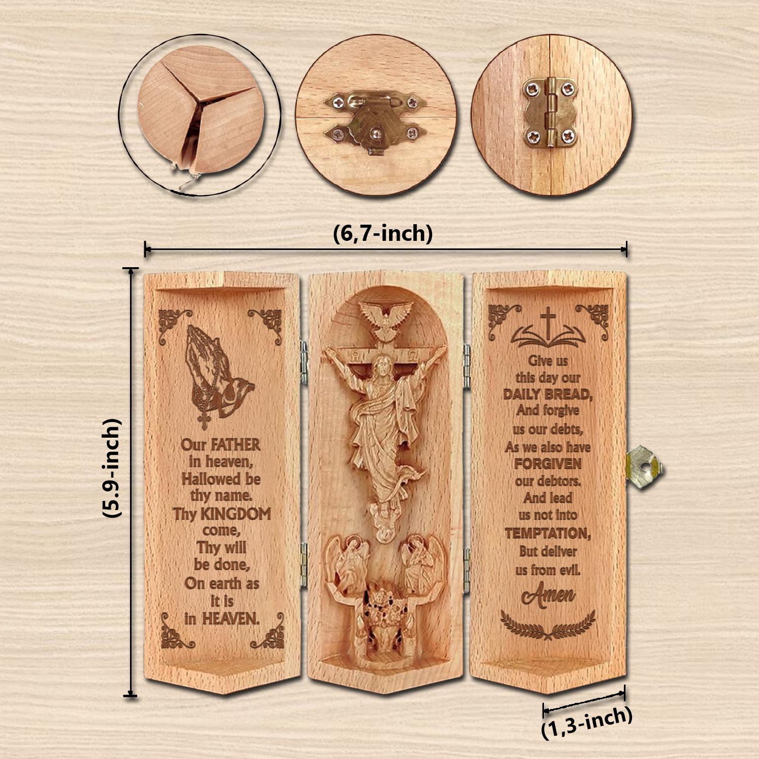 Our Father In Heaven Christian Prayer Plaque Lord's Prayer Jesus Carving  Catholic Religious Decor Wooden Cylinder Sculpture of Jesus Gift