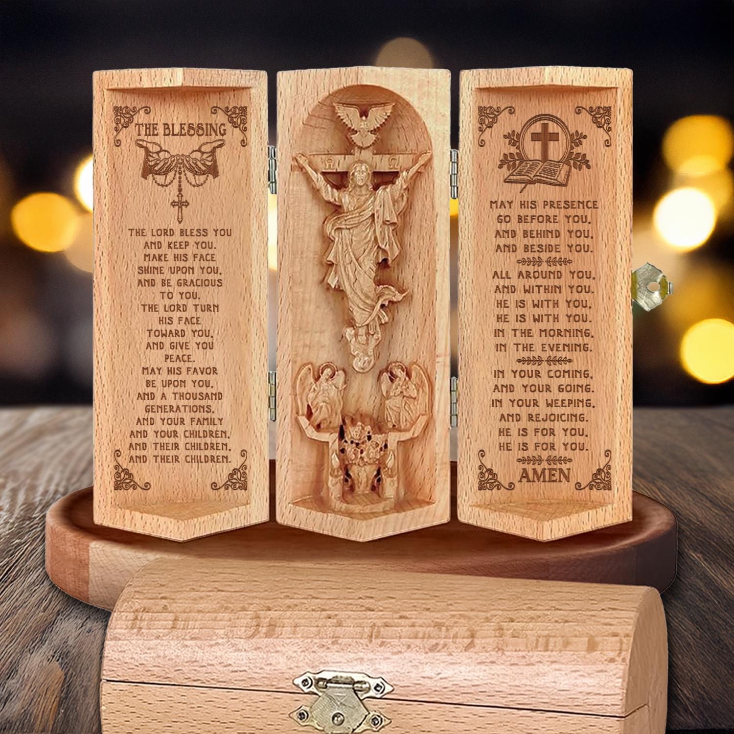 The Blessing Christian Sculpture  Wooden Cylinder Jesus Prayer Plaque - Bible Verse Numbers 6:24-26  Religious Home Decor Gifts for Family