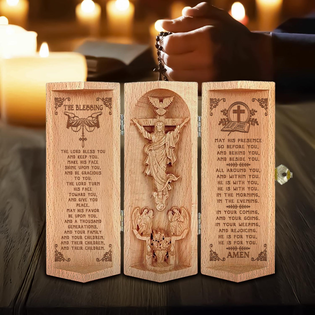 The Blessing Christian Sculpture  Wooden Cylinder Jesus Prayer Plaque - Bible Verse Numbers 6:24-26  Religious Home Decor Gifts for Family
