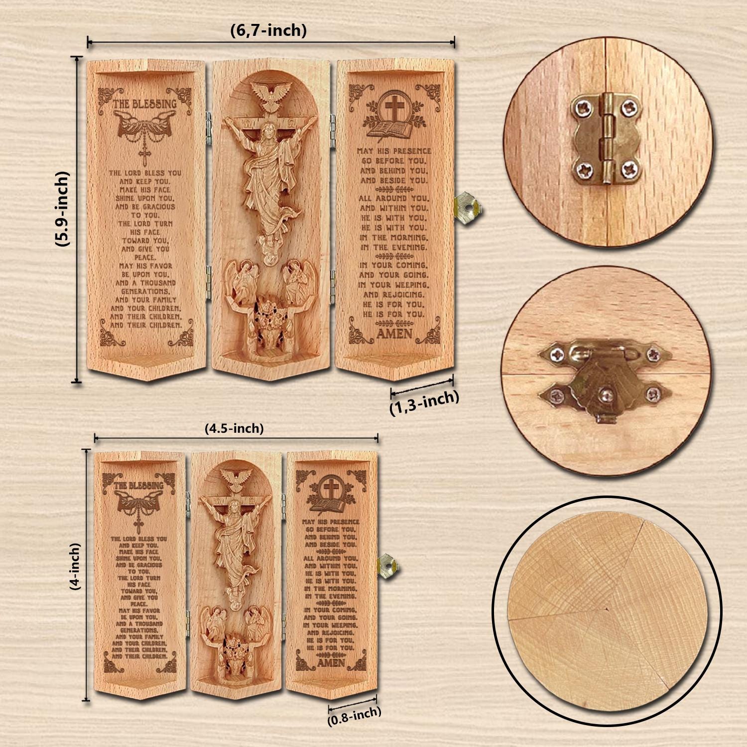 The Blessing Christian Sculpture  Wooden Cylinder Jesus Prayer Plaque - Bible Verse Numbers 6:24-26  Religious Home Decor Gifts for Family