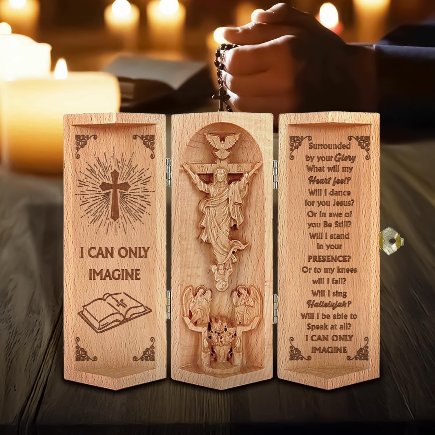 I Can Only Imagine Christian Wooden Cylinder Sculpture of Jesus Inspirational Plaque with Jesus and Worship Lyrics
