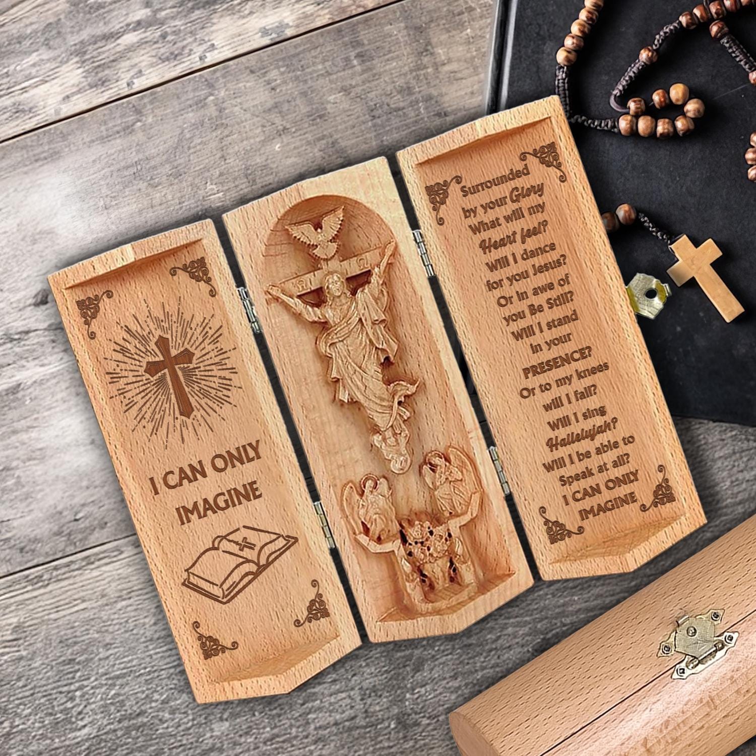 I Can Only Imagine Christian Wooden Cylinder Sculpture of Jesus Inspirational Plaque with Jesus and Worship Lyrics