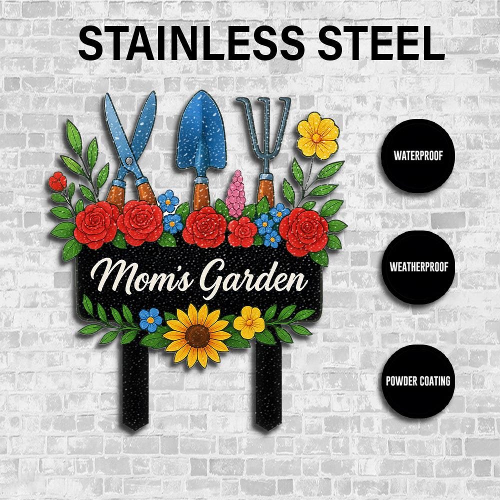 Custom Moms Garden Sign  Metal Floral Yard Stake with Sunflowers, Tools & Daisy, Rustic Outdoor Gift for Mother, Grandma, Flower Lover