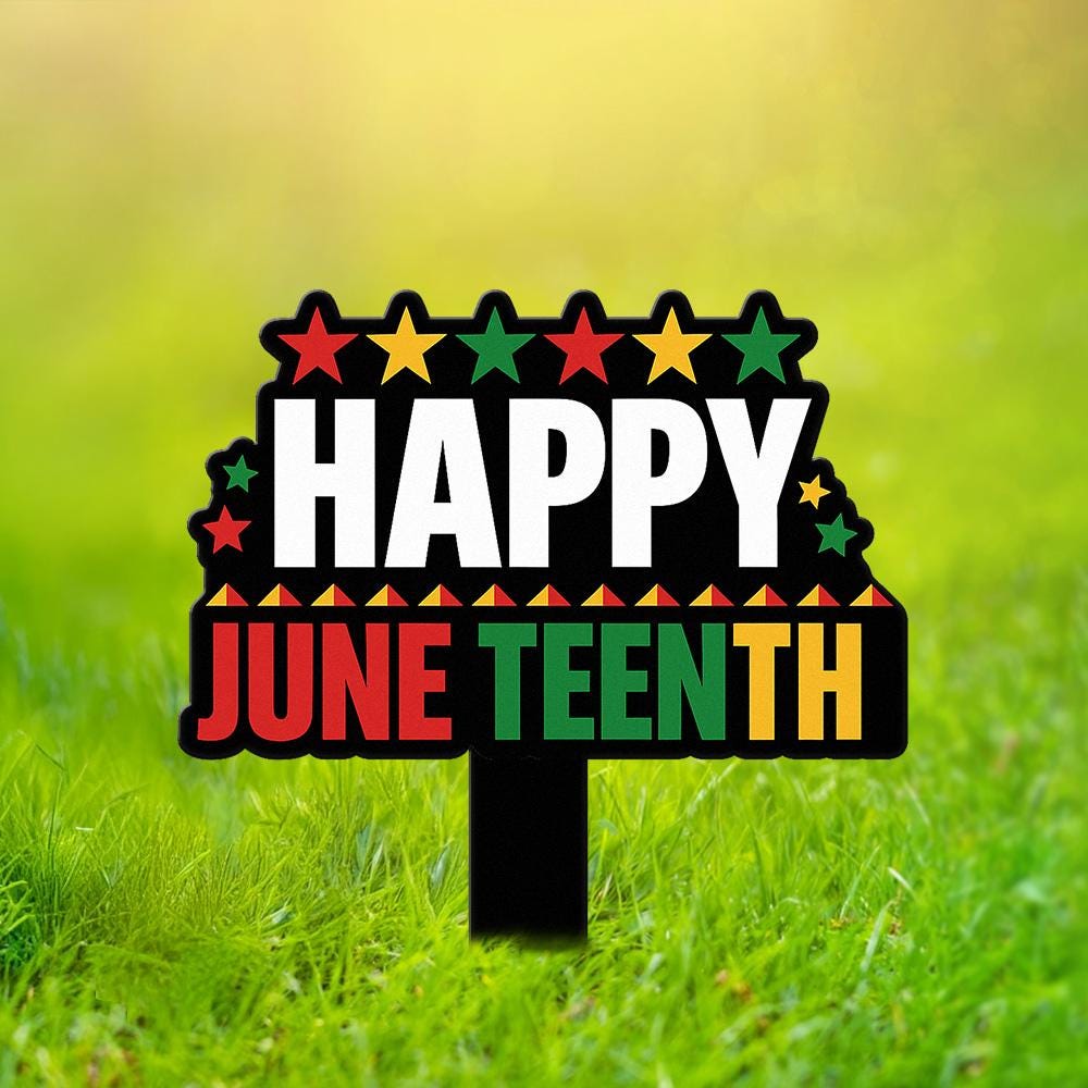 Juneteenth Metal Sign Happy June Nineteenth Outdoor Stake with Pan-African Lawn Porch Garden Decor for Holiday Celebration, Independence Day