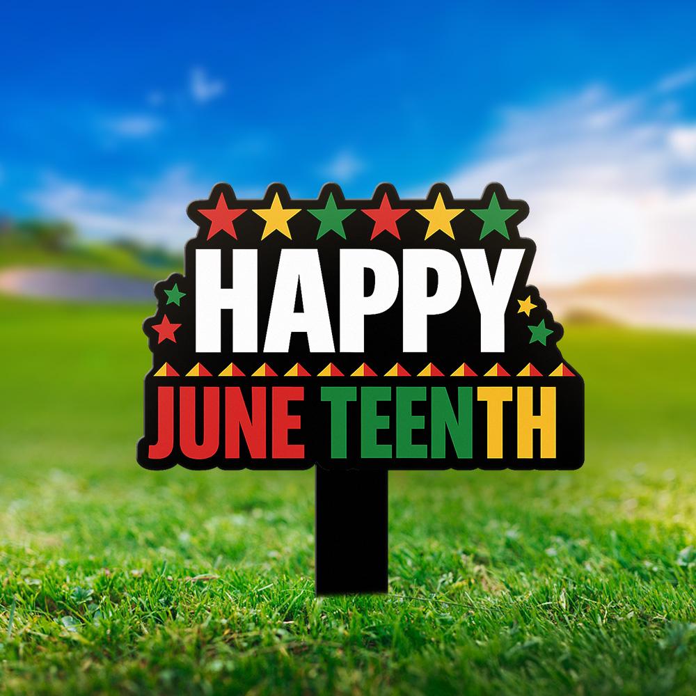 Juneteenth Metal Sign Happy June Nineteenth Outdoor Stake with Pan-African Lawn Porch Garden Decor for Holiday Celebration, Independence Day
