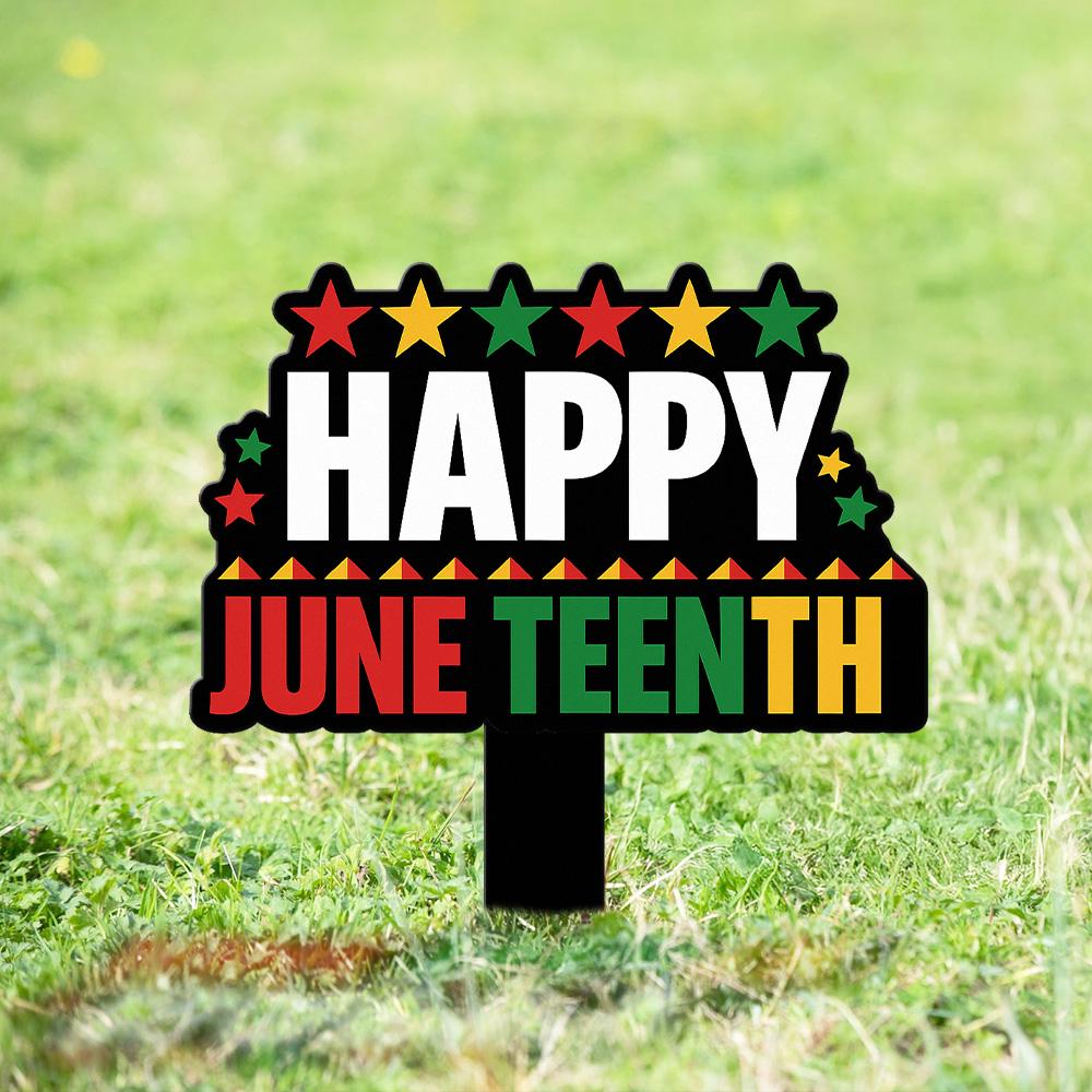 Juneteenth Metal Sign Happy June Nineteenth Outdoor Stake with Pan-African Lawn Porch Garden Decor for Holiday Celebration, Independence Day