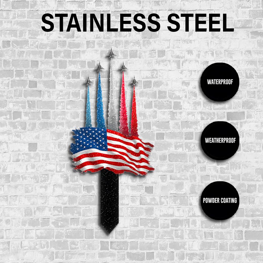 American Flag Jet Flyover Metal Stake, Patriotic Lawn Decor