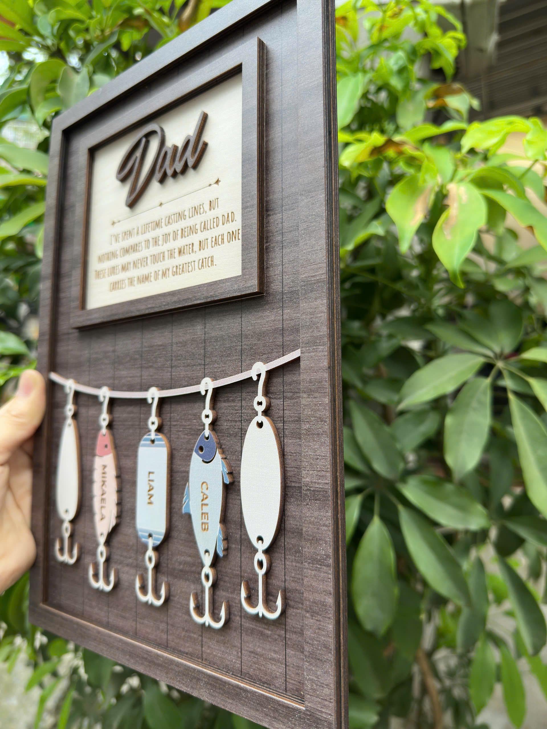 Personalized Father's Day Gift | Custom Fishing Lure Dad Sign | Greatest Catch Father's Day Gift for Dad | Birthday Gift for Fishing Lovers