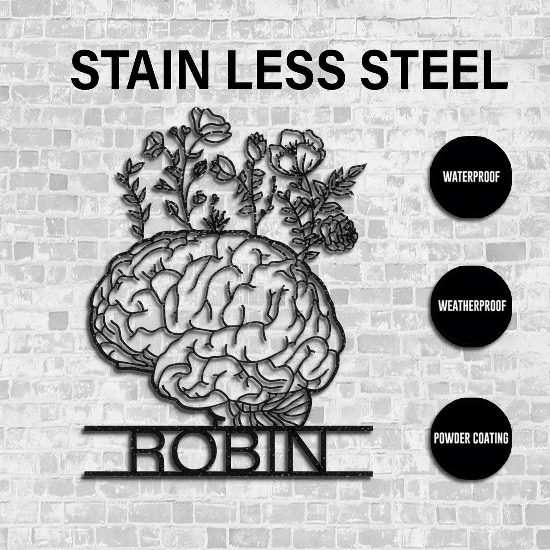 Custom Brain Led Light Metal Wall Art, Floral Head Sign, Mental Health Gift For Therapist Psychologist Nurse Doctor Counselor Office Decor