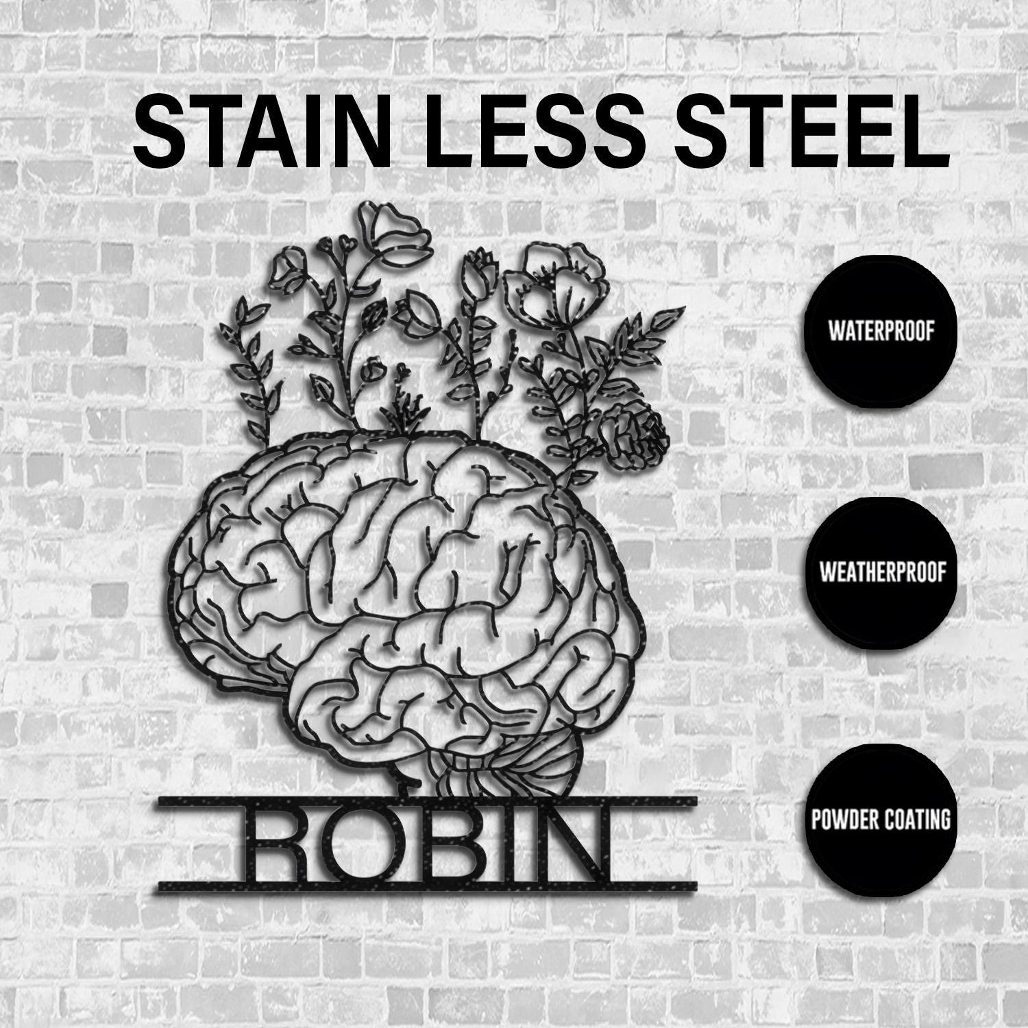 Custom Brain Led Light Metal Wall Art, Floral Head Sign, Mental Health Gift For Therapist Psychologist Nurse Doctor Counselor Office Decor