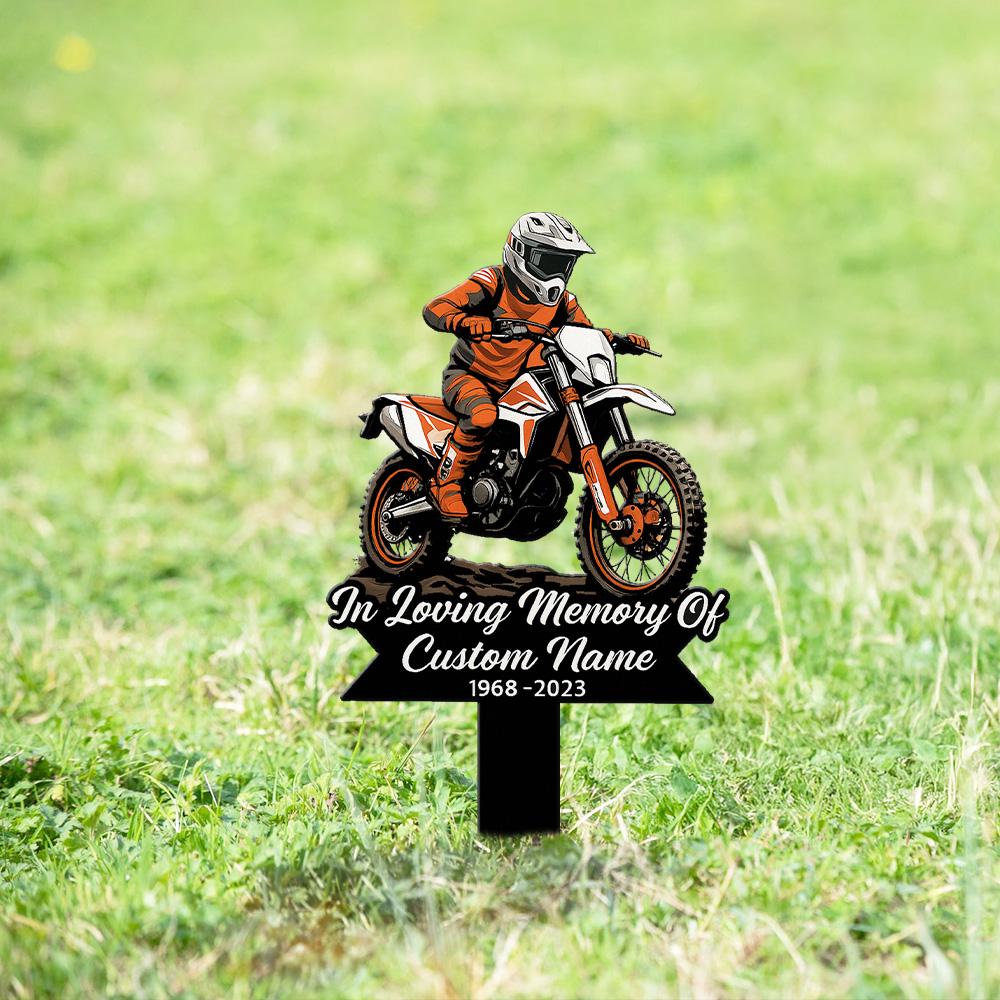 Custom Motocross Memorial Metal Garden Stake Dirt Bike Grave Marker Outdoor Sign for Biker Dad Husband Son Cemetery Remembrance Decor