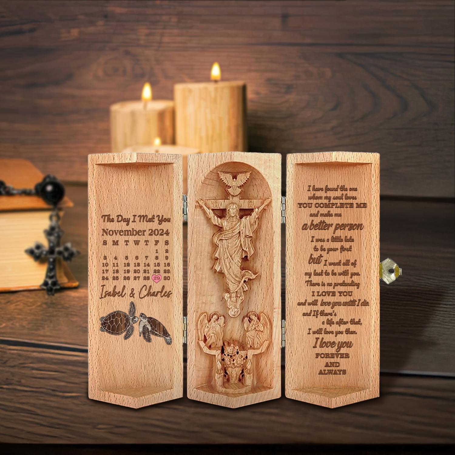 Custom Calendar The Day I Met You Christian Wooden Love Scripture, Turtle Couple Jesus Carving with Bible Verse, Religious Gift for Couple