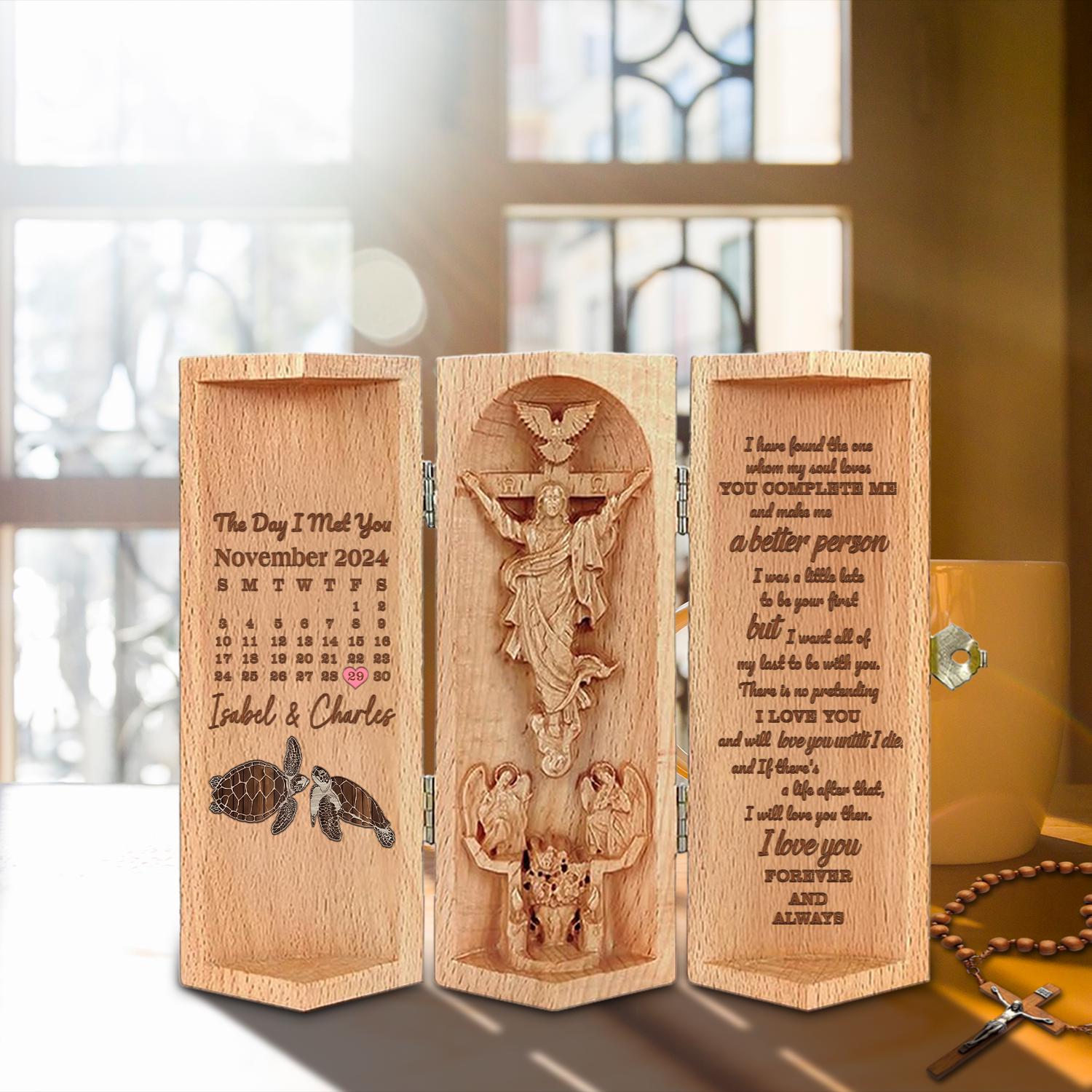 Custom Calendar The Day I Met You Christian Wooden Love Scripture, Turtle Couple Jesus Carving with Bible Verse, Religious Gift for Couple