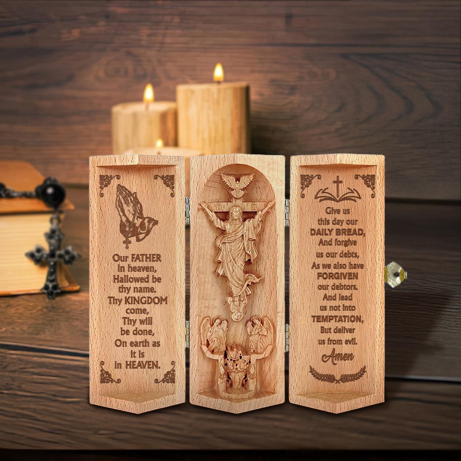 Our Father In Heaven Christian Prayer Plaque Lord's Prayer Jesus Carving  Catholic Religious Decor Wooden Cylinder Sculpture of Jesus Gift