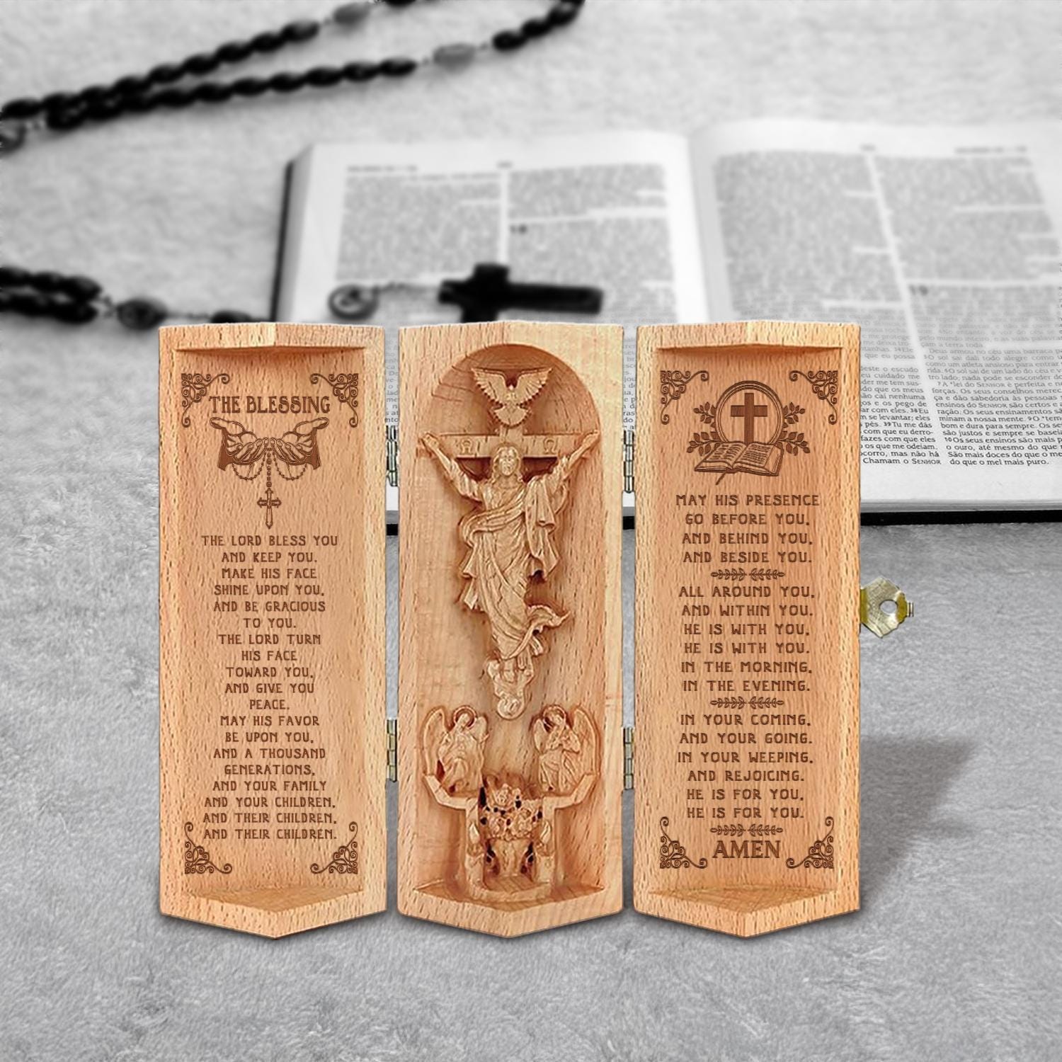 The Blessing Christian Sculpture  Wooden Cylinder Jesus Prayer Plaque - Bible Verse Numbers 6:24-26  Religious Home Decor Gifts for Family