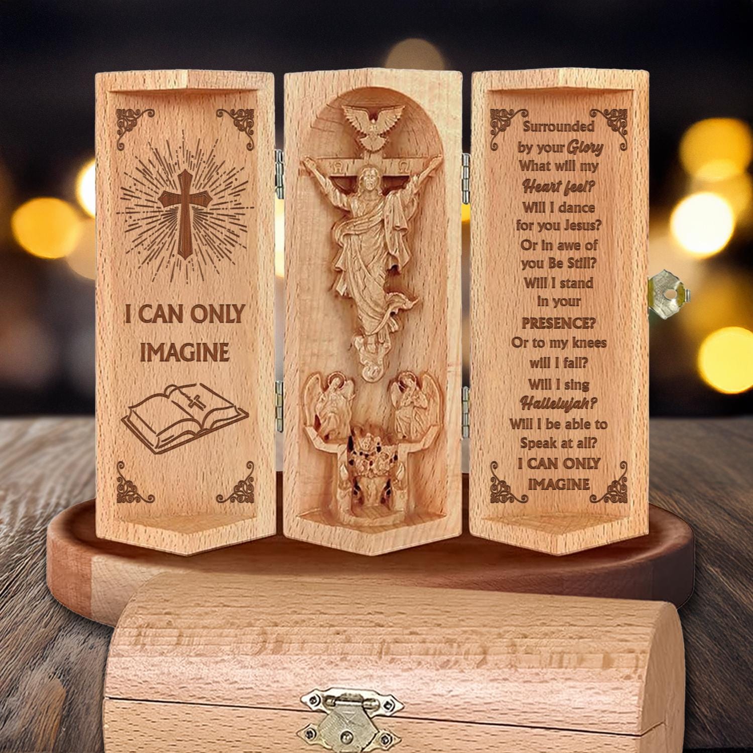 I Can Only Imagine Christian Wooden Cylinder Sculpture of Jesus Inspirational Plaque with Jesus and Worship Lyrics