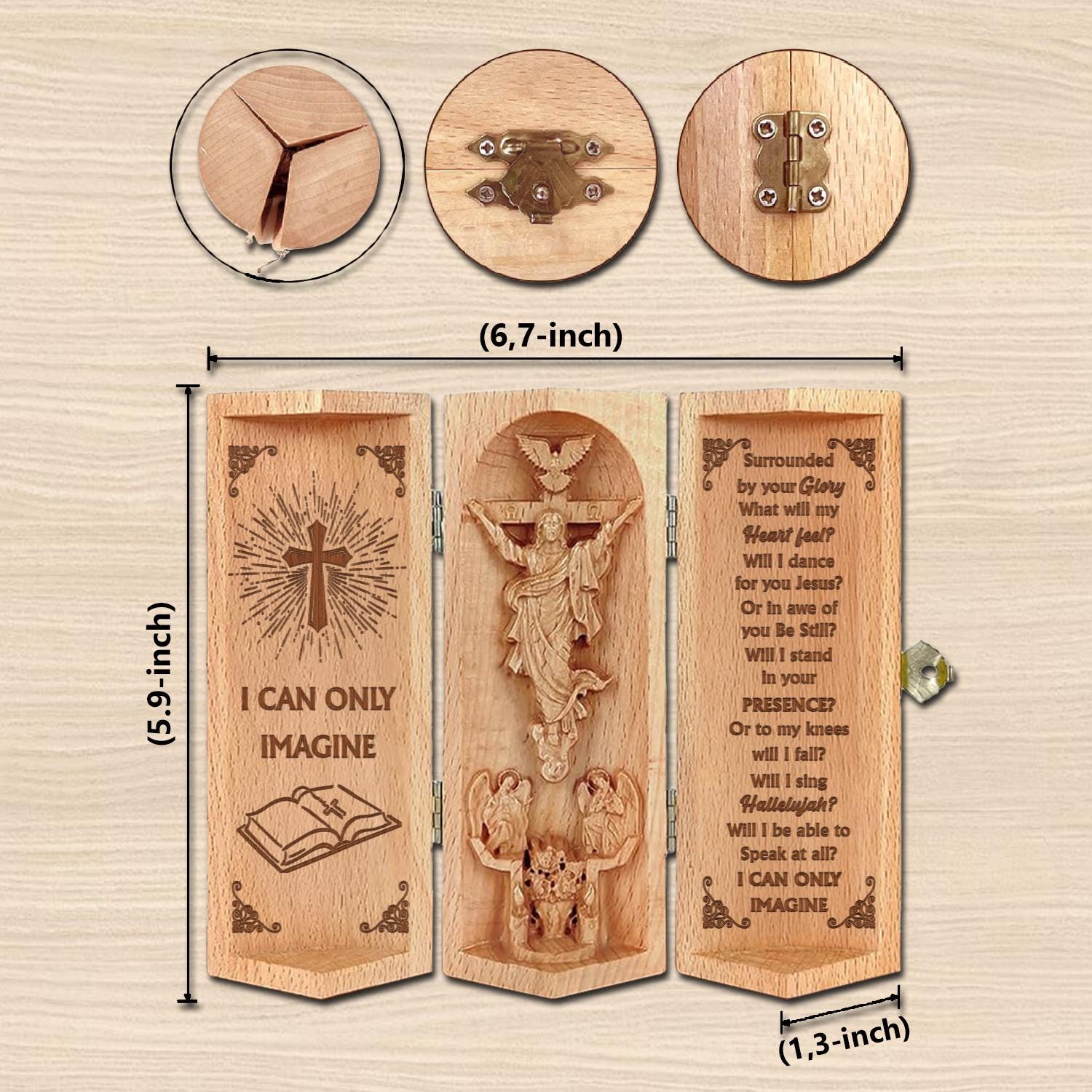 I Can Only Imagine Christian Wooden Cylinder Sculpture of Jesus Inspirational Plaque with Jesus and Worship Lyrics