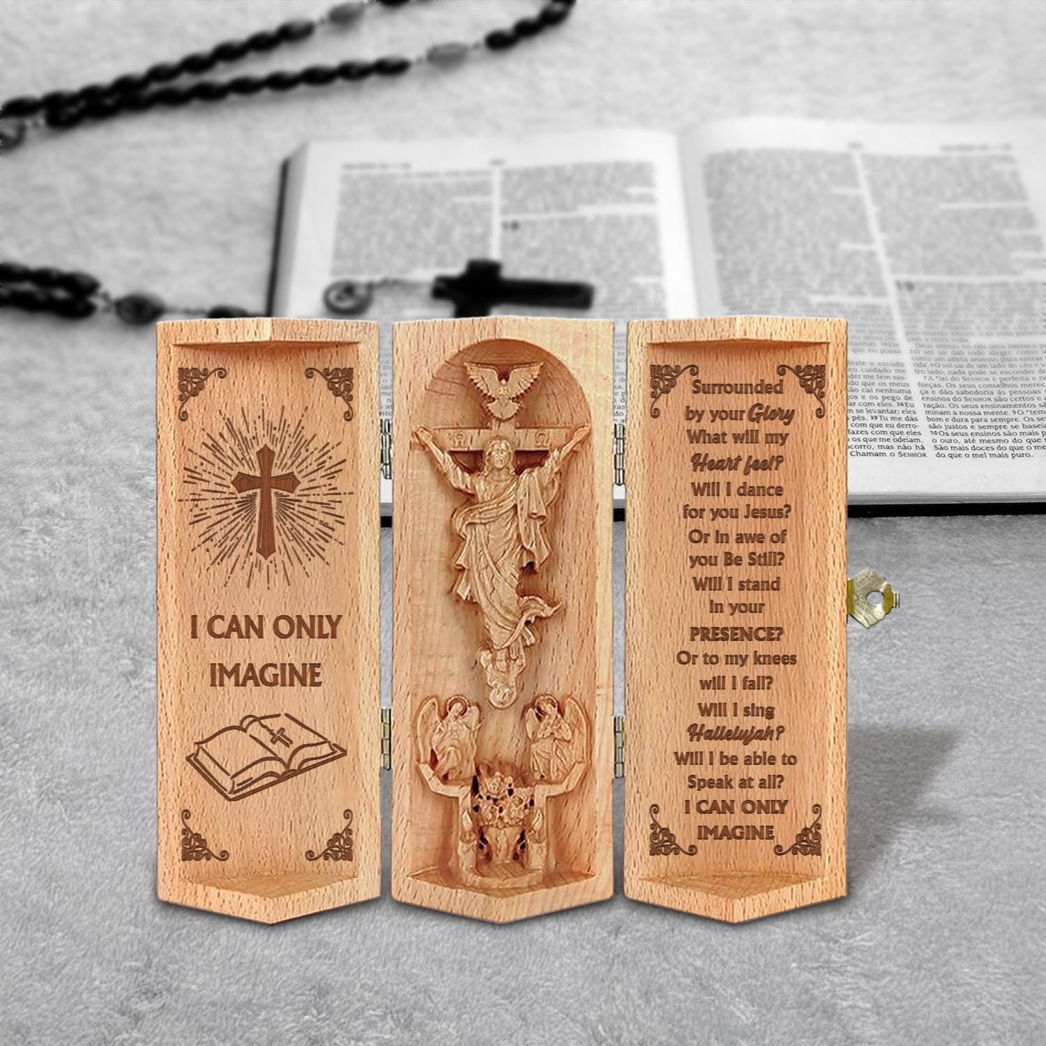 I Can Only Imagine Christian Wooden Cylinder Sculpture of Jesus Inspirational Plaque with Jesus and Worship Lyrics