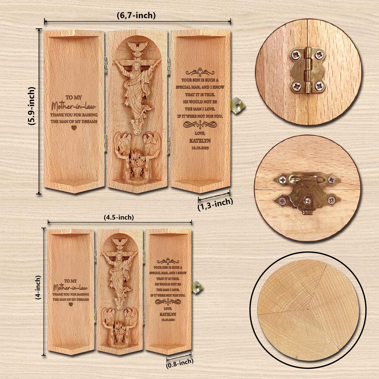 Personalized Christian Wooden Cylinder Sculpture of Jesus Thank You Gifts for Mother-in-Law from Bride  Jesus Carving Folding Prayer Plaque