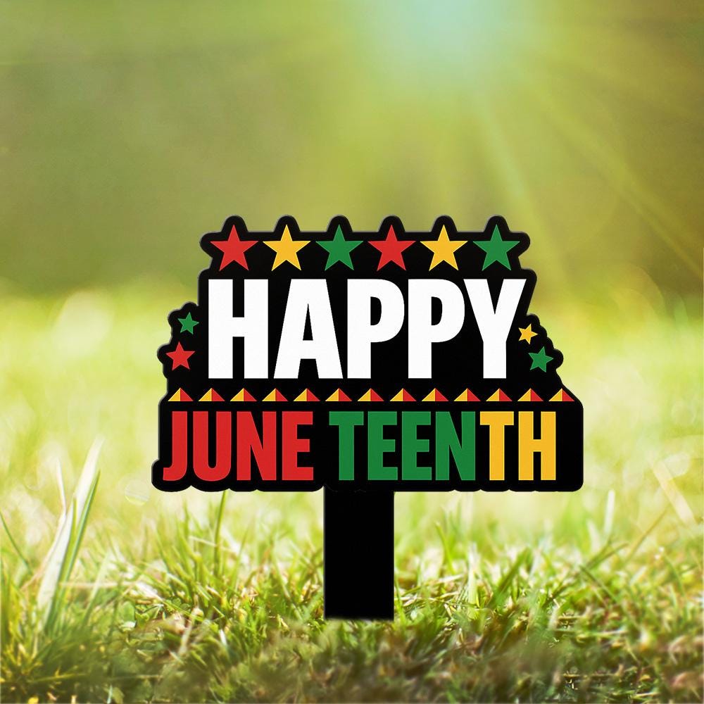 Juneteenth Metal Sign Happy June Nineteenth Outdoor Stake with Pan-African Lawn Porch Garden Decor for Holiday Celebration, Independence Day
