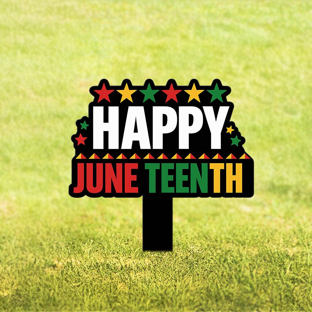 Juneteenth Metal Sign Happy June Nineteenth Outdoor Stake with Pan-African Lawn Porch Garden Decor for Holiday Celebration, Independence Day