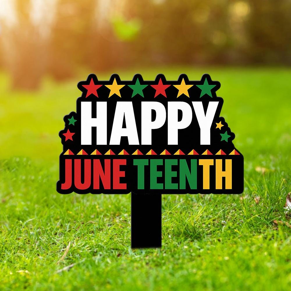 Juneteenth Metal Sign Happy June Nineteenth Outdoor Stake with Pan-African Lawn Porch Garden Decor for Holiday Celebration, Independence Day