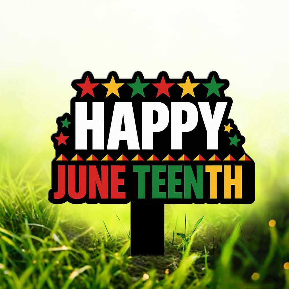 Juneteenth Metal Sign Happy June Nineteenth Outdoor Stake with Pan-African Lawn Porch Garden Decor for Holiday Celebration, Independence Day
