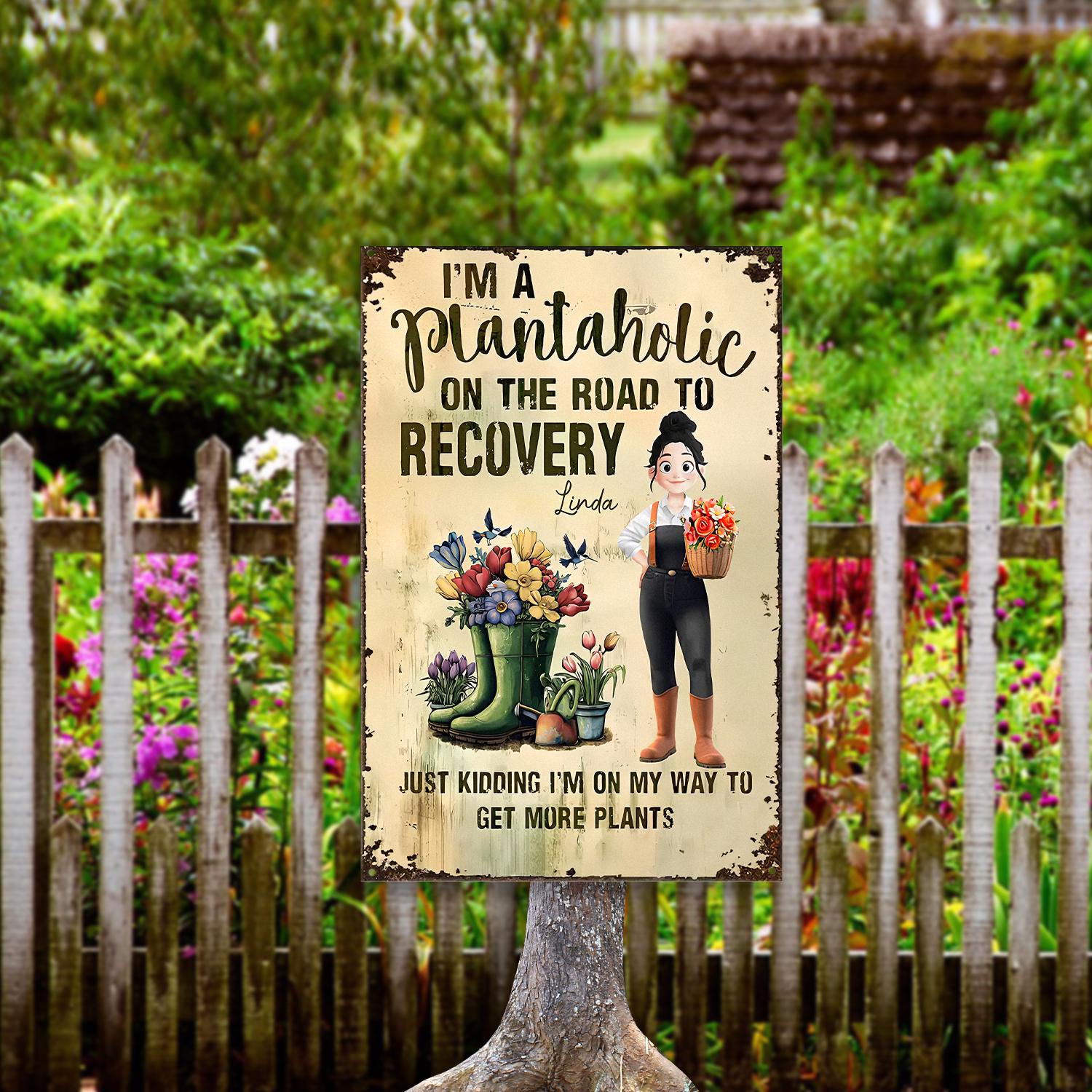 Custom Plantaholic Metal Sign, Funny Floral Boot Garden Decor