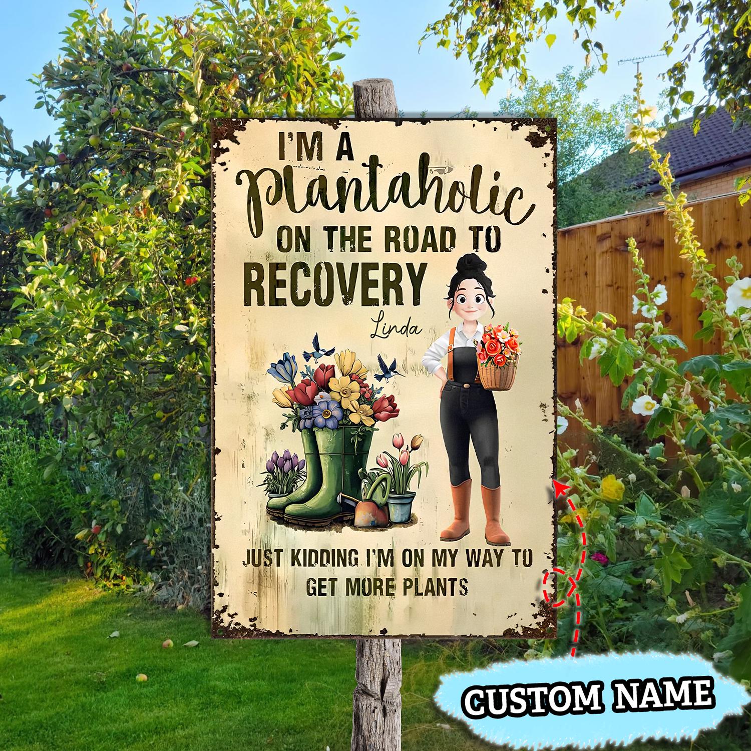 Custom Plantaholic Metal Sign, Funny Floral Boot Garden Decor