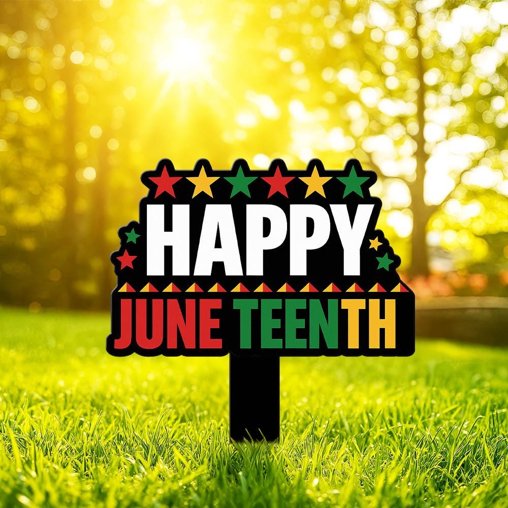 Juneteenth Metal Sign Happy June Nineteenth Outdoor Stake with Pan-African Lawn Porch Garden Decor for Holiday Celebration, Independence Day